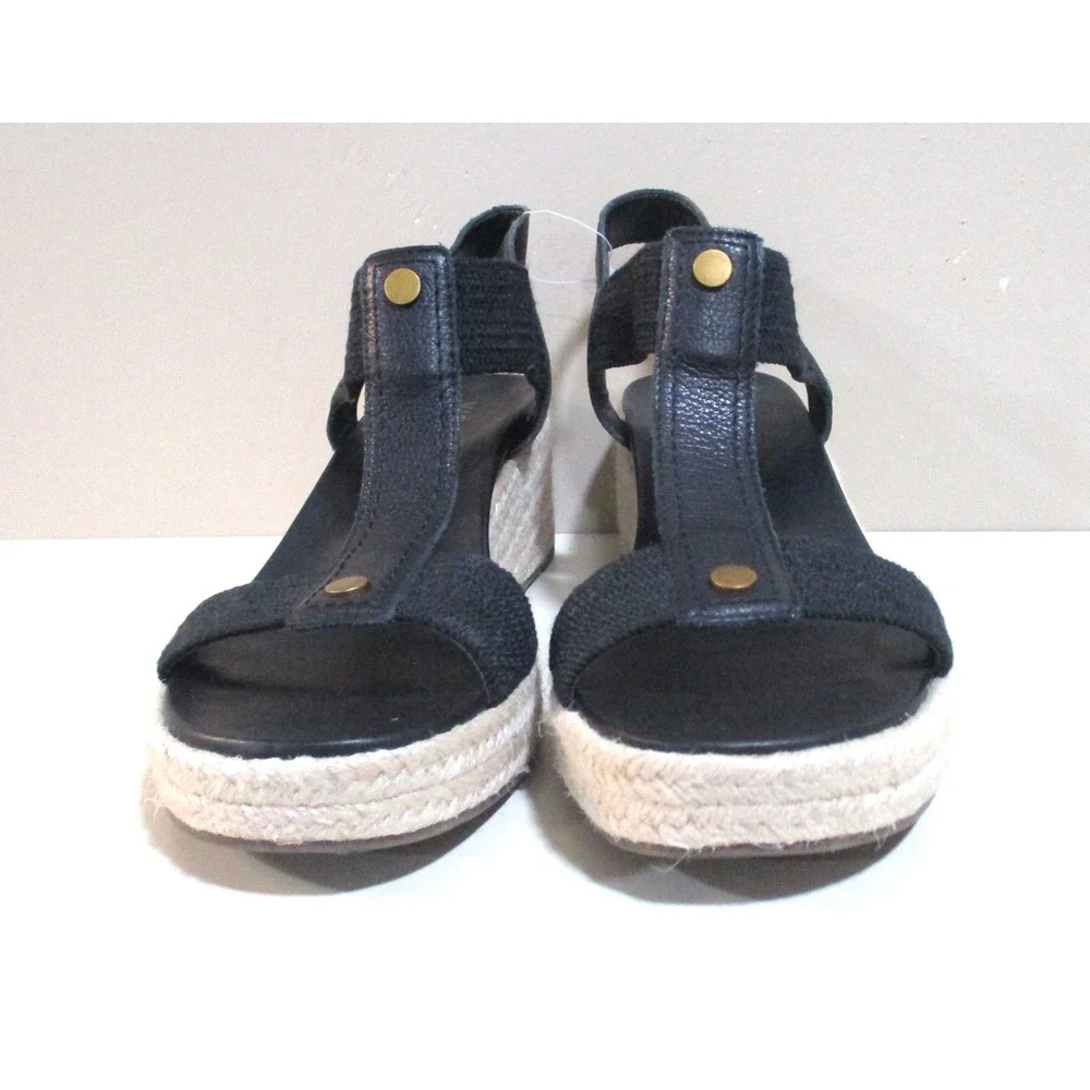 Vionic Calera Black Espadrille Wedge Sandals Womens 10 T-Strap Platform Orthotic
